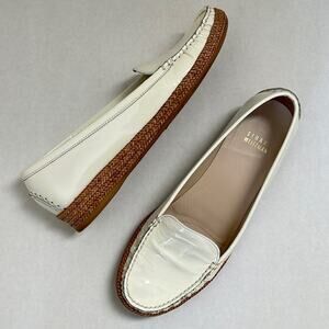 Stuart Weitzman Geek White Patent Leather Espadrilles Loafers Braided Trim 7.5W